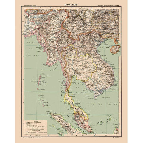 Asia Indochina - Schrader 1908 White Modern Wood Framed Art Print by Schrader