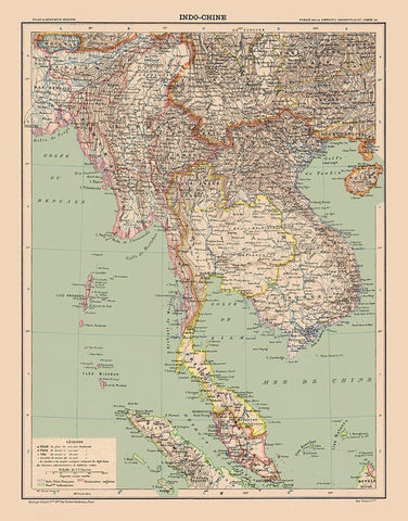 Asia Indochina - Schrader 1908 Black Ornate Wood Framed Art Print with Double Matting by Schrader