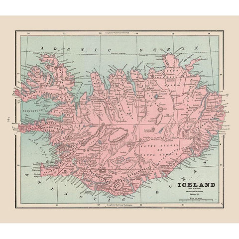 Iceland - Cram 1892 White Modern Wood Framed Art Print by Cram