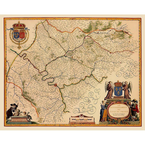 Ile de France Region France - Blaeu 1635 Black Modern Wood Framed Art Print by Blaeu
