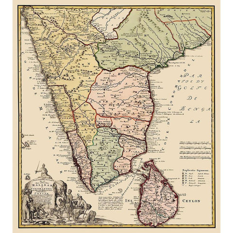 Indian Peninsula Sri Lanka Asia - Homann 1733 Black Modern Wood Framed Art Print by Homann