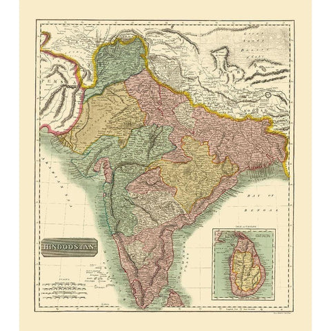 Hindostan British India - Thomson 1814 Black Modern Wood Framed Art Print with Double Matting by Thomson