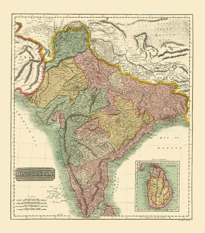 Hindostan British India - Thomson 1814 White Modern Wood Framed Art Print with Double Matting by Thomson