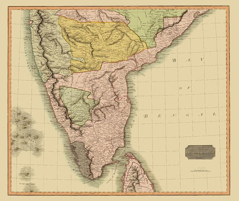 Southern Hindostan British India - Thomson 1816 White Modern Wood Framed Art Print with Double Matting by Thomson