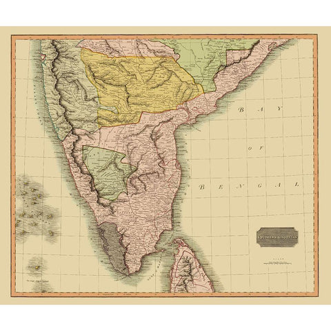 Southern Hindostan British India - Thomson 1816 White Modern Wood Framed Art Print by Thomson