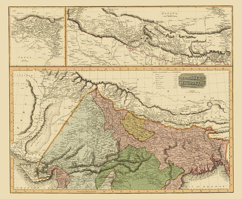 Northern Hindostan British India - Thomson 1817 Black Ornate Wood Framed Art Print with Double Matting by Thomson