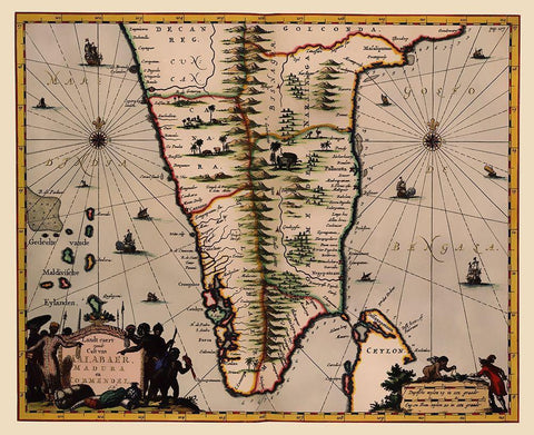 Southern India Ceylon Sri Lanka - Nieuhoff 1682 White Modern Wood Framed Art Print with Double Matting by Nieuhoff