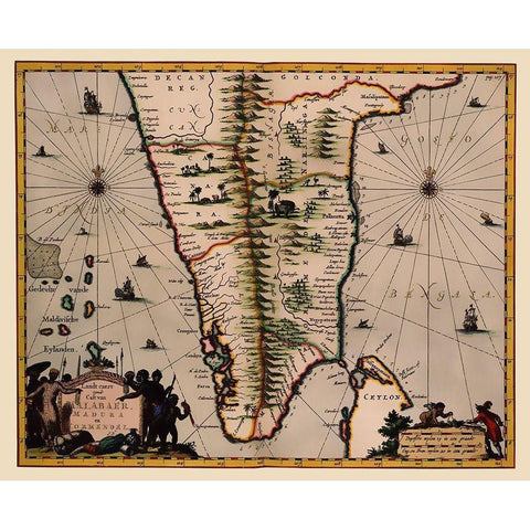 Southern India Ceylon Sri Lanka - Nieuhoff 1682 Black Modern Wood Framed Art Print by Nieuhoff