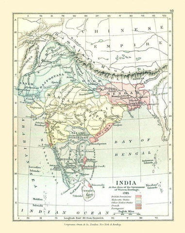 India 1785 - Gardiner 1902 White Modern Wood Framed Art Print with Double Matting by Gardiner