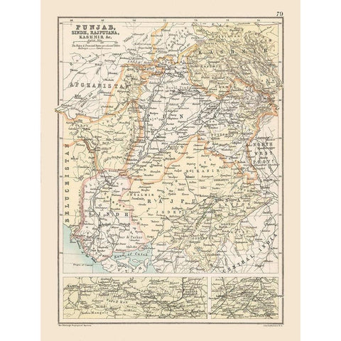 Northwest India Pakistan - Bartholomew 1892 White Modern Wood Framed Art Print by Bartholomew