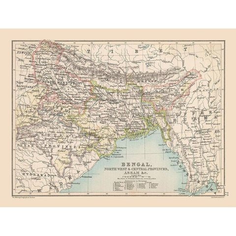 Bengal Region India - Bartholomew 1892 White Modern Wood Framed Art Print by Bartholomew