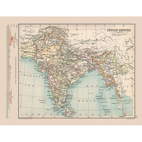 Indian Empire India Sri Lanka - Bartholomew 1892 Gold Ornate Wood Framed Art Print with Double Matting by Bartholomew