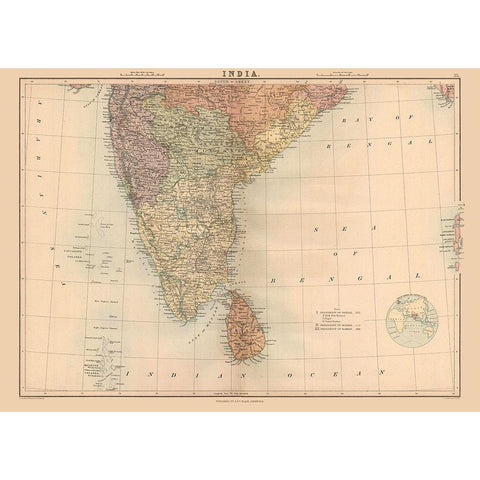 India Sri Lanka - Black 1867 White Modern Wood Framed Art Print by Black