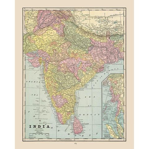 India - Cram 1892 White Modern Wood Framed Art Print by Cram