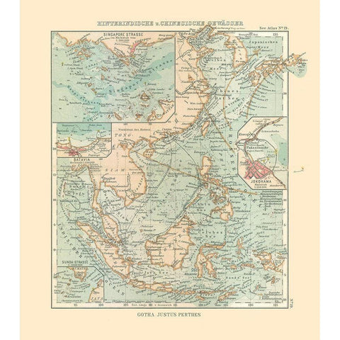 Asia Indian Ocean Yellow Sea - Perthes 1914 White Modern Wood Framed Art Print by Perthes