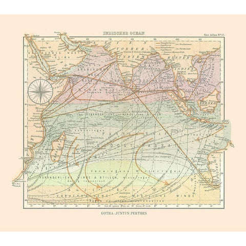 Asia Indian Ocean - Perthes 1914 Black Modern Wood Framed Art Print with Double Matting by Perthes