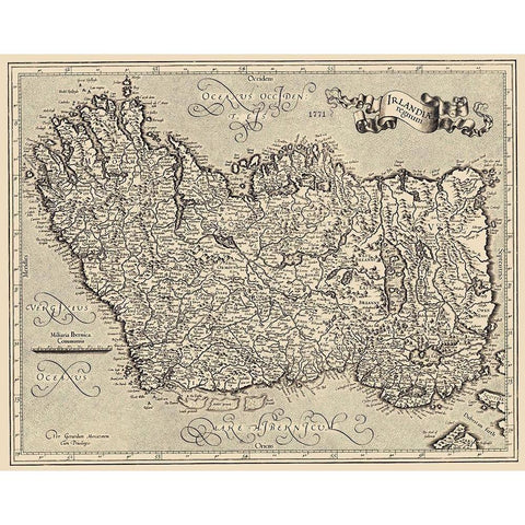 Ireland - Mercator 1595 White Modern Wood Framed Art Print by Mercator