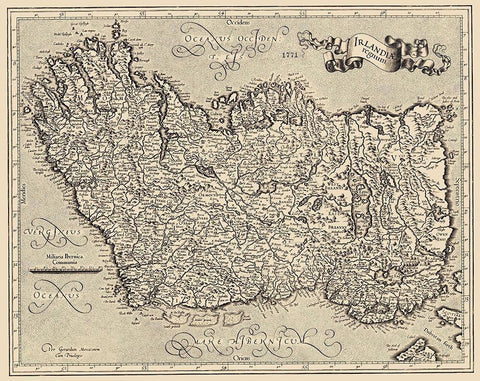 Ireland - Mercator 1595 White Modern Wood Framed Art Print with Double Matting by Mercator