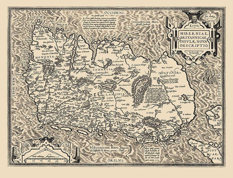 Ireland - Ortelius 1598 Black Ornate Wood Framed Art Print with Double Matting by Ortelius