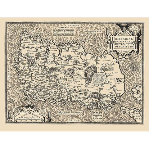 Ireland - Ortelius 1598 Gold Ornate Wood Framed Art Print with Double Matting by Ortelius