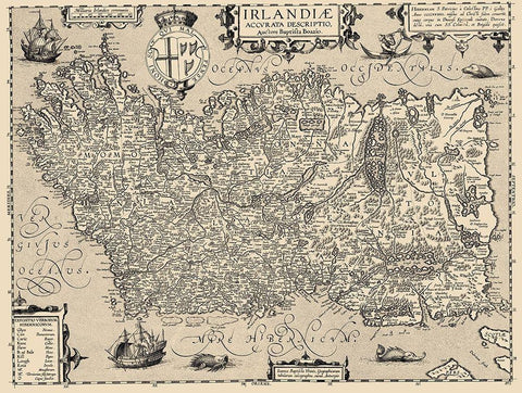 Ireland - Ortelius 1606 Black Ornate Wood Framed Art Print with Double Matting by Ortelius