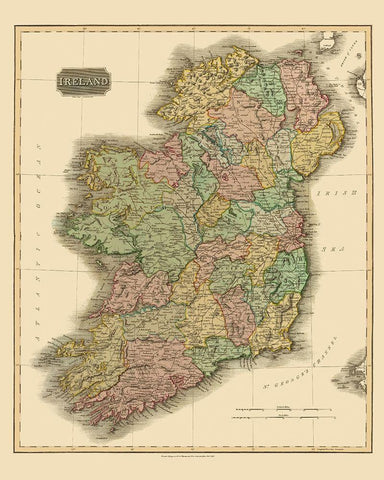 Ireland - Thomson 1817 White Modern Wood Framed Art Print with Double Matting by Thomson