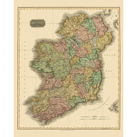 Ireland - Thomson 1817 Black Modern Wood Framed Art Print with Double Matting by Thomson