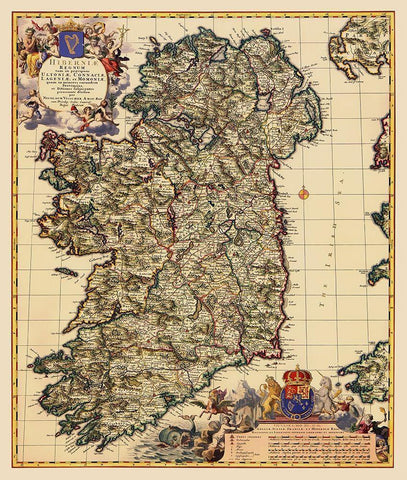 Ireland - Visscher 1689 White Modern Wood Framed Art Print with Double Matting by Visscher
