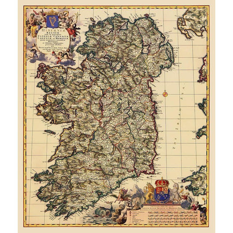 Ireland - Visscher 1689 Black Modern Wood Framed Art Print by Visscher
