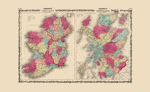 Ireland Scotland - Johnson 1860 White Modern Wood Framed Art Print with Double Matting by Johnson