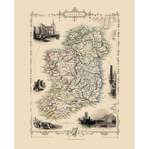 Ireland - Tallis 1851 White Modern Wood Framed Art Print by Tallis