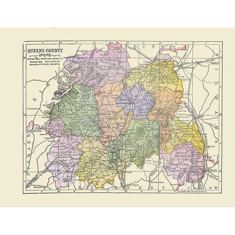 Queens County Ireland - Bartholomew 1882 Gold Ornate Wood Framed Art Print with Double Matting by Bartholomew