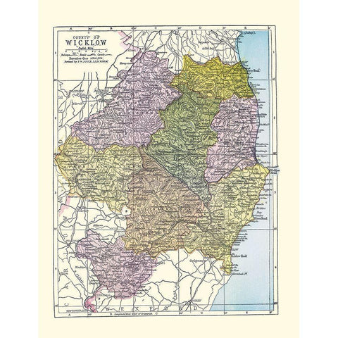 Wicklow County Ireland - Bartholomew 1882 Black Modern Wood Framed Art Print with Double Matting by Bartholomew