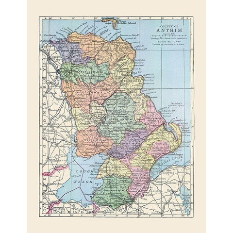 Antrim County Ireland - Bartholomew 1882 Black Modern Wood Framed Art Print with Double Matting by Bartholomew