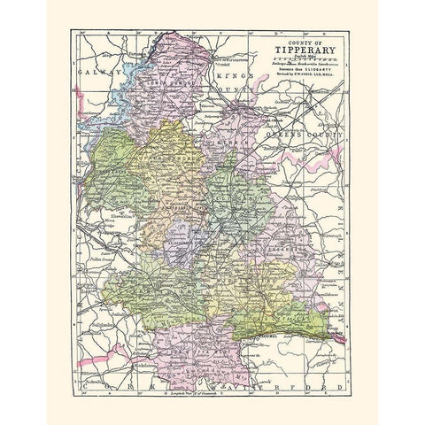 Tipperary County Ireland - Bartholomew 1882 White Modern Wood Framed Art Print by Bartholomew