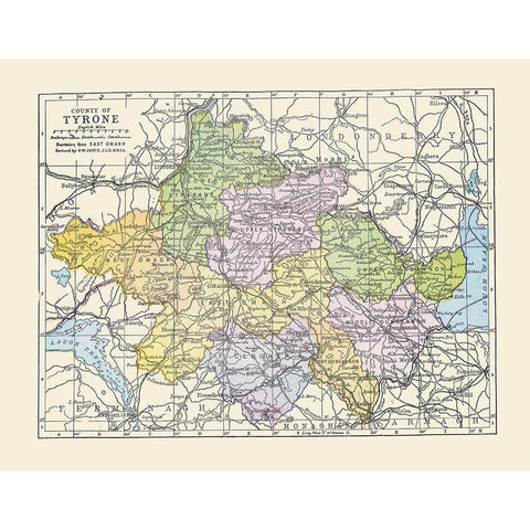 Tyrone County Ireland - Bartholomew 1882 White Modern Wood Framed Art Print by Bartholomew