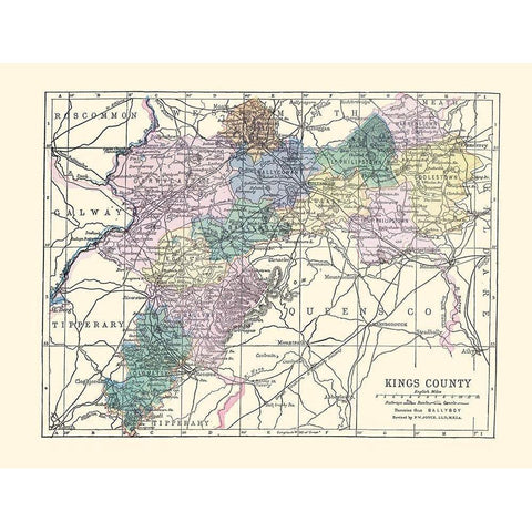 Kings County Ireland - Bartholomew 1882 White Modern Wood Framed Art Print by Bartholomew