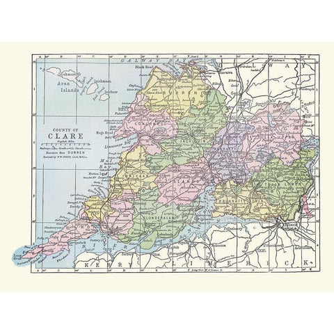 Clare County Ireland - Bartholomew 1882 Gold Ornate Wood Framed Art Print with Double Matting by Bartholomew