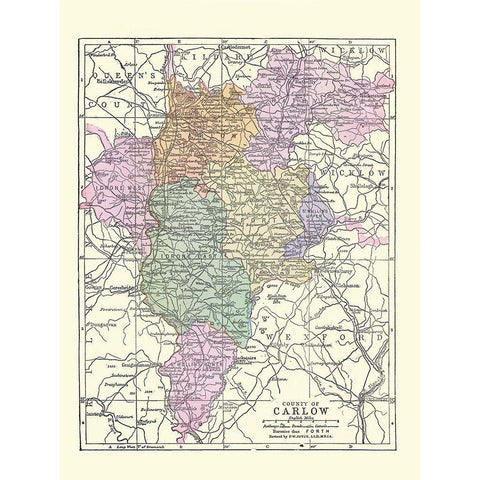 Carlow County Ireland - Bartholomew 1882 Black Modern Wood Framed Art Print with Double Matting by Bartholomew