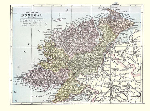 Donegal County Ireland - Bartholomew 1882 Black Ornate Wood Framed Art Print with Double Matting by Bartholomew