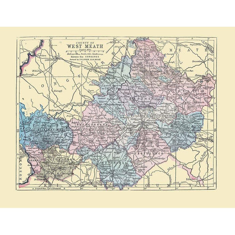 West Meath County Ireland - Bartholomew 1882 Black Modern Wood Framed Art Print with Double Matting by Bartholomew