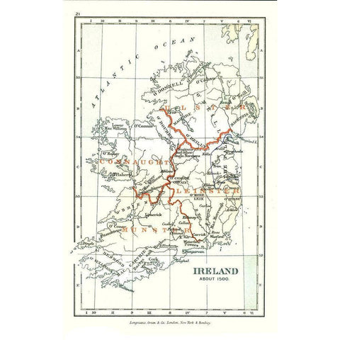 Ireland 1500 - Gardiner 1902 Gold Ornate Wood Framed Art Print with Double Matting by Gardiner