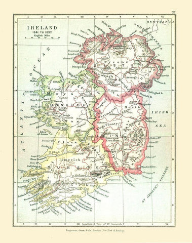Ireland 1641 - Gardiner 1902 Black Ornate Wood Framed Art Print with Double Matting by Gardiner