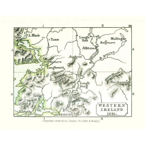 Western Ireland 1691 - Gardiner 1902 Gold Ornate Wood Framed Art Print with Double Matting by Gardiner