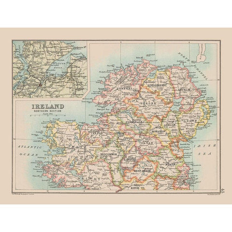 Northern Ireland - Bartholomew 1892 Gold Ornate Wood Framed Art Print with Double Matting by Bartholomew