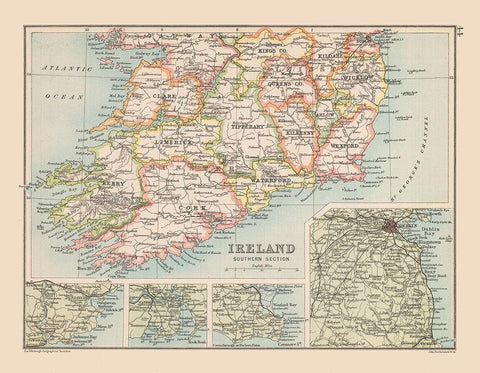 Southern Ireland - Bartholomew 1892 White Modern Wood Framed Art Print with Double Matting by Bartholomew