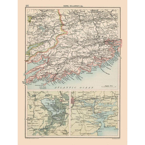 Southern Ireland - Bartholomew 1892 Black Modern Wood Framed Art Print with Double Matting by Bartholomew