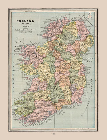 Ireland - Cram 1888 White Modern Wood Framed Art Print with Double Matting by Cram