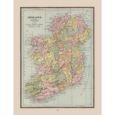 Ireland - Cram 1888 Black Modern Wood Framed Art Print with Double Matting by Cram