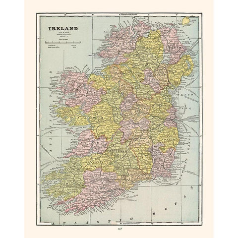 Ireland - Cram 1892 White Modern Wood Framed Art Print by Cram